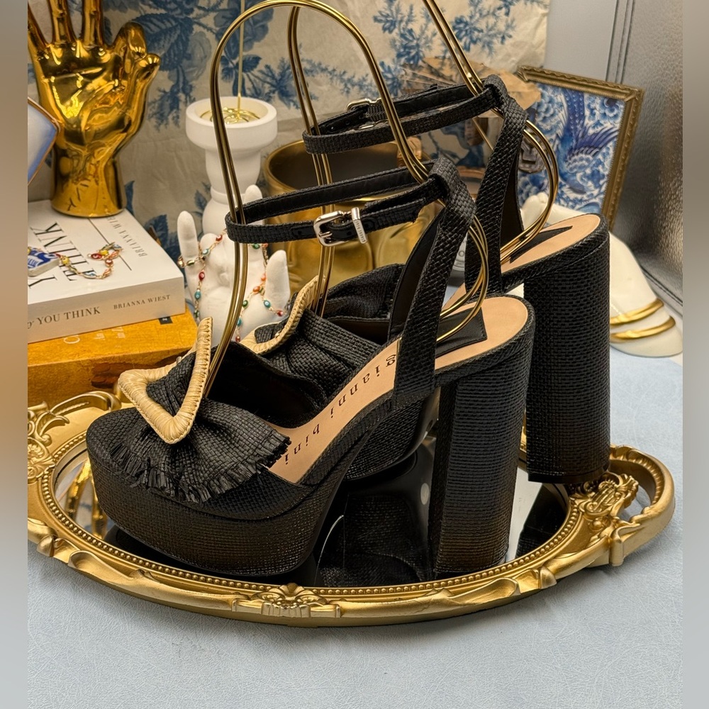 🆕 GIANNI BINI 🧿 NWOB Tobias Raffia Platform Mismatched Buckle Sandals, Sz 7M - Picture 13 of 16
